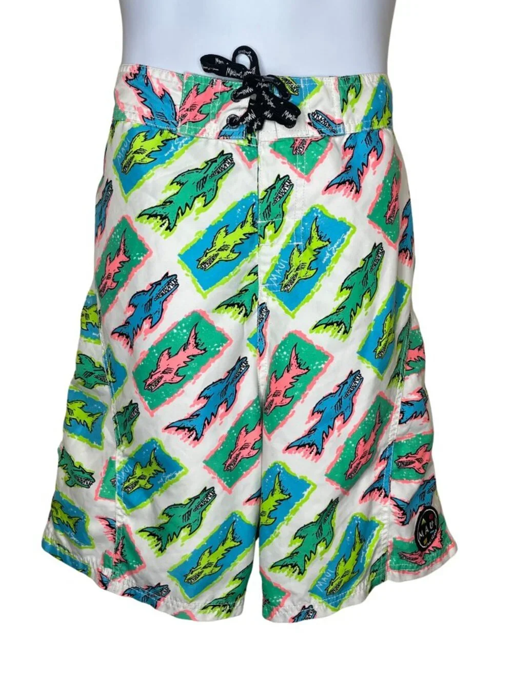 Maui and Sons Vintage 80s Neon Shark Board Shorts Size 32